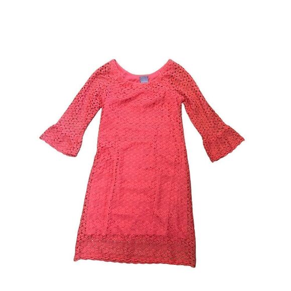 Rabbit rabbit rabbit coral crochet over lay lined bell sleeve dress 6 - Picture 1 of 5